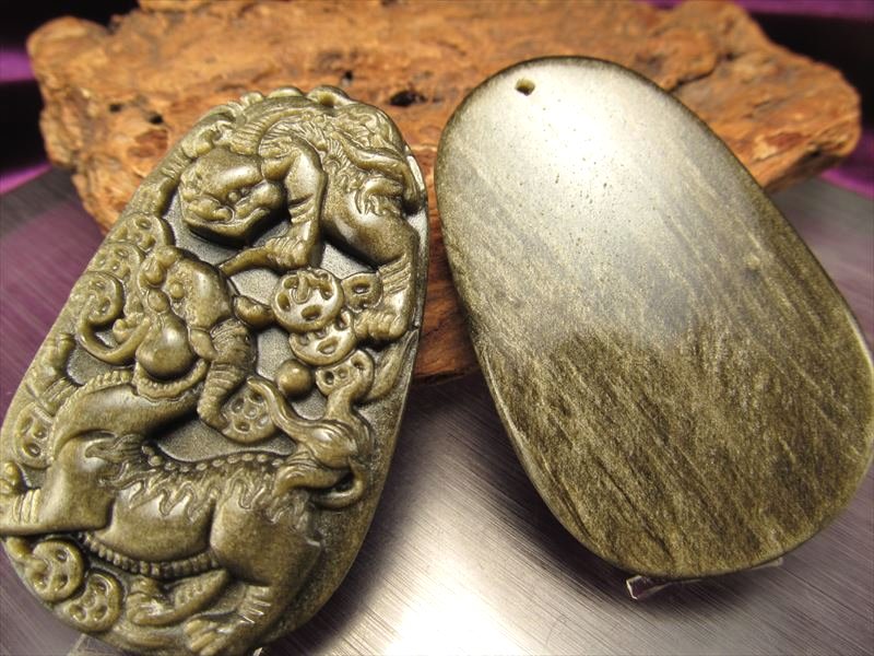 オブシディアン 黒曜石 プレート タンブル お守り