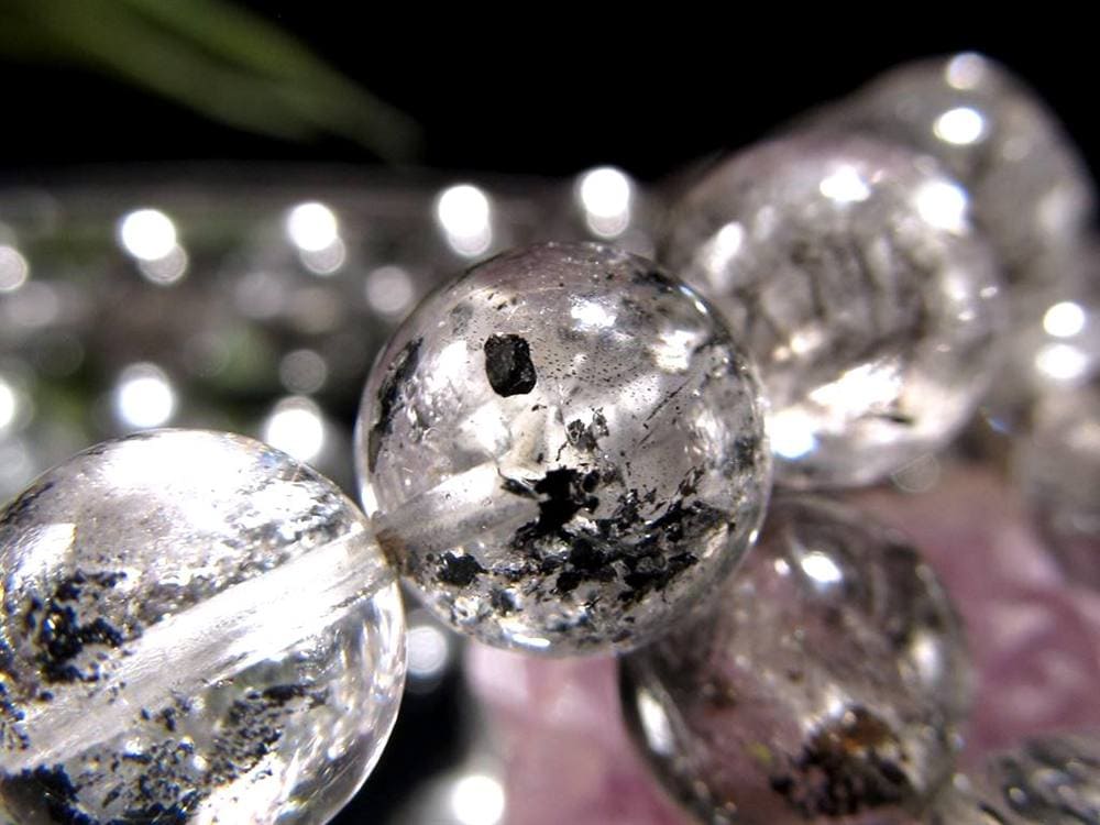 エレスチャルクォーツ 骸骨水晶 ブレスレット グラファイト パワーストーン