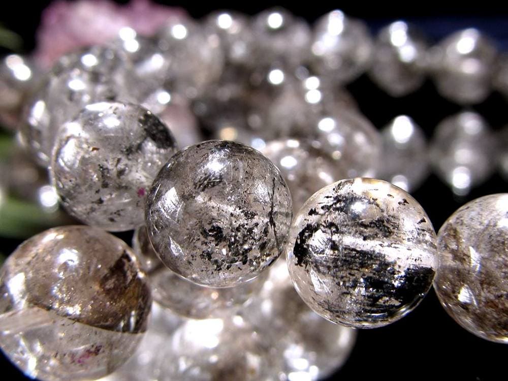 エレスチャルクォーツ 骸骨水晶 ブレスレット グラファイト パワーストーン