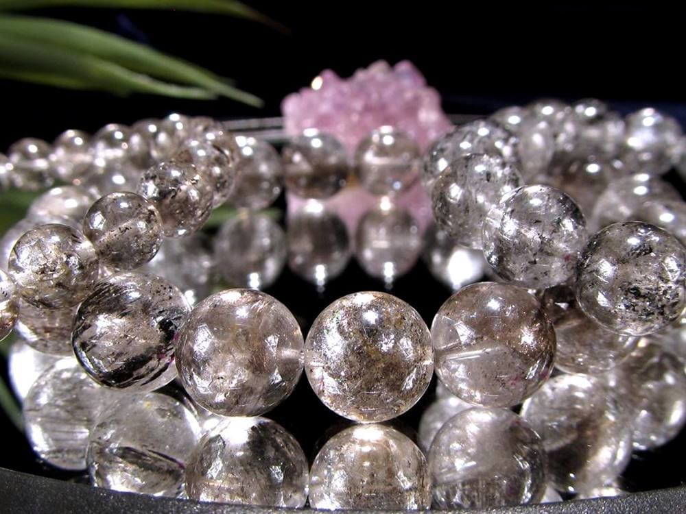 エレスチャルクォーツ 骸骨水晶 ブレスレット グラファイト パワーストーン