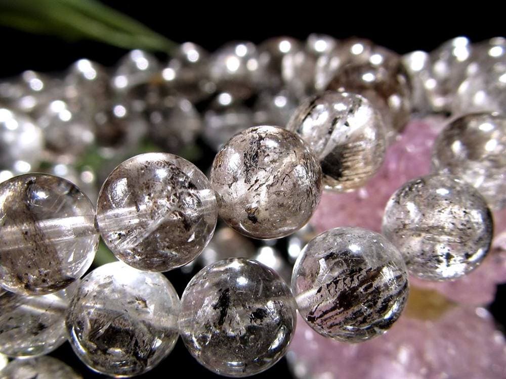 エレスチャルクォーツ 骸骨水晶 ブレスレット グラファイト パワーストーン