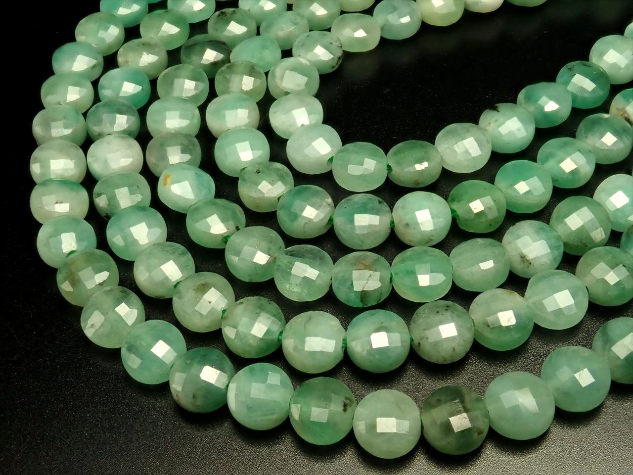 ★約3.5mm珠★鮮やかなグリーン★コインカット★一連★エメラルド【翠玉】コインカット★約38-40cm★【ザンビア産】