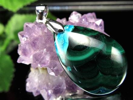 クリソコラ マラカイト 孔雀石 ペンダントトップ Silver925