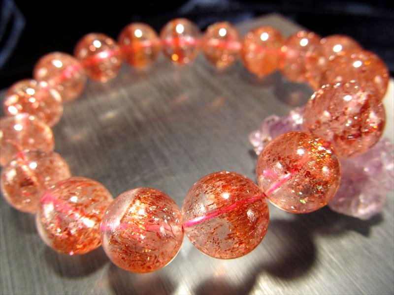 透明感アリ キラキラストロベリー プレミア１点物 愛と美を象徴する石 5aストロベリークォーツ 苺水晶 ブレスレット