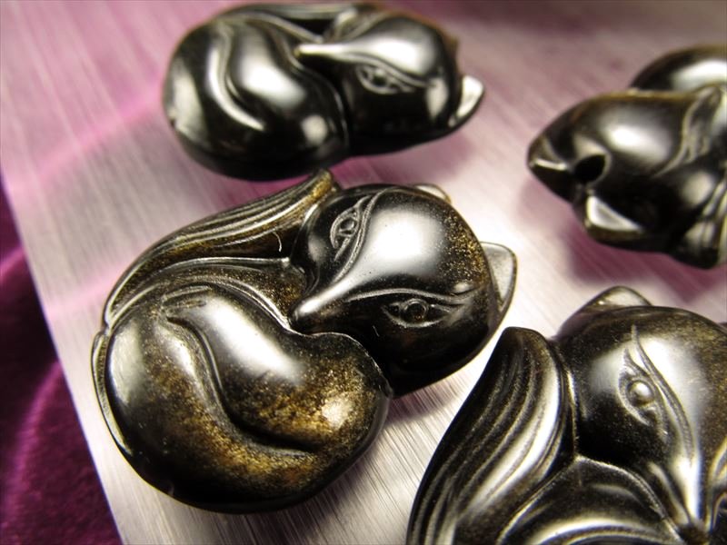 オブシディアン 黒曜石 プレート タンブル お守り