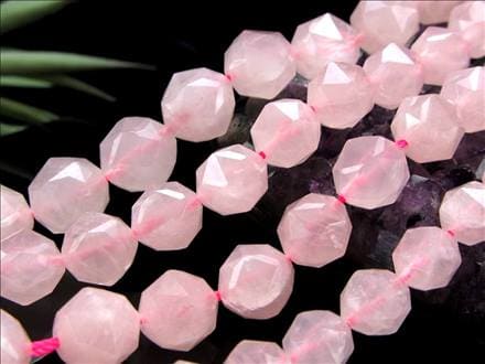 ローズクォーツ 紅水晶 紅石英 スターカット ビーズ連 連材