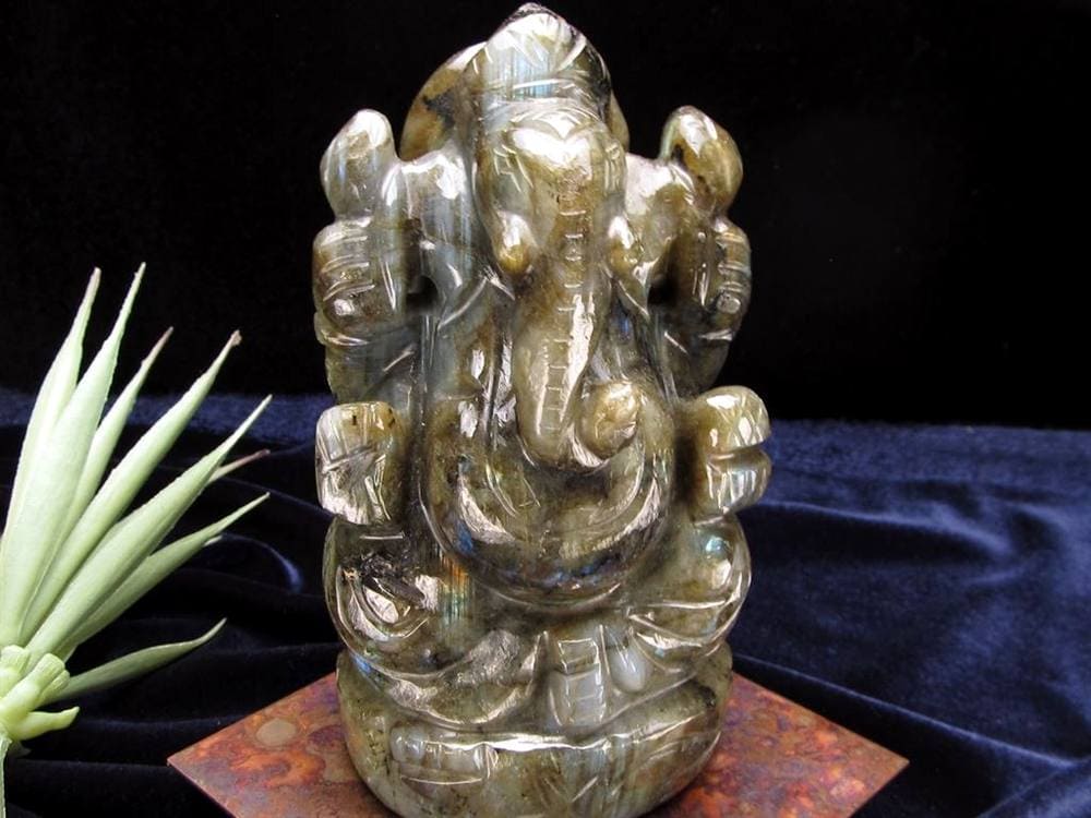 ラブラドライト ガネーシャ 彫り 置物