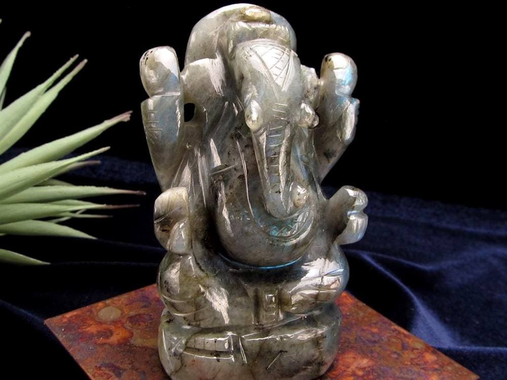 ラブラドライト ガネーシャ 彫り 置物