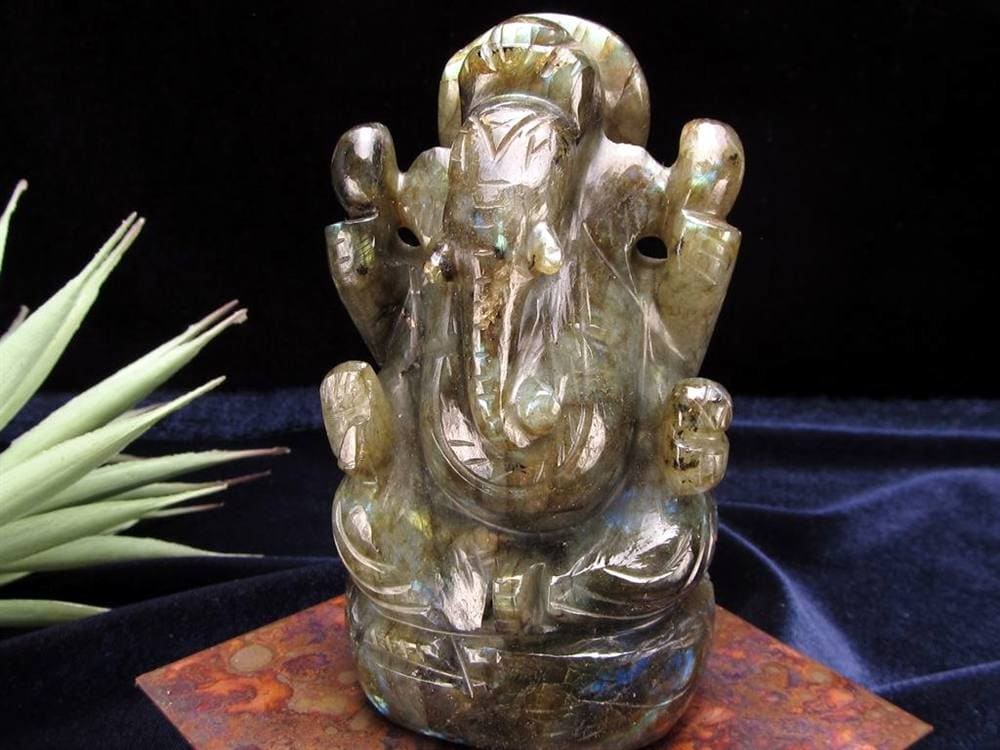 ラブラドライト ガネーシャ 彫り 置物