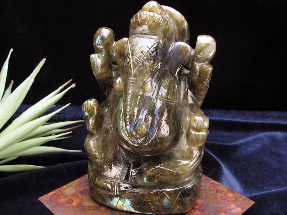 ラブラドライト ガネーシャ 彫り 置物