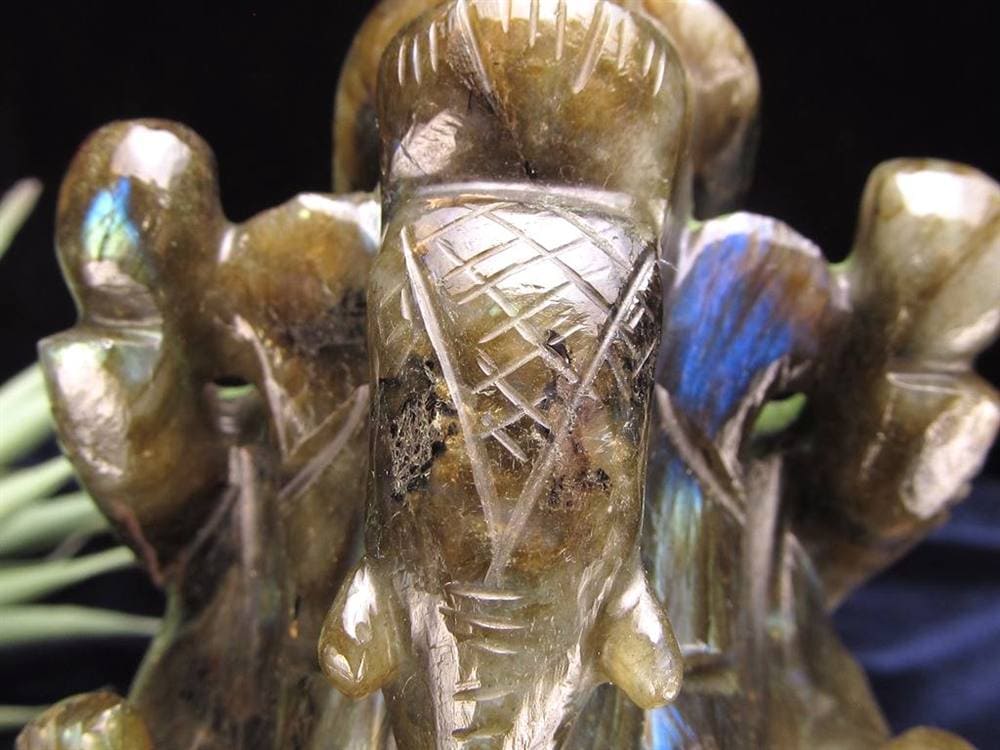 ラブラドライト ガネーシャ 彫り 置物