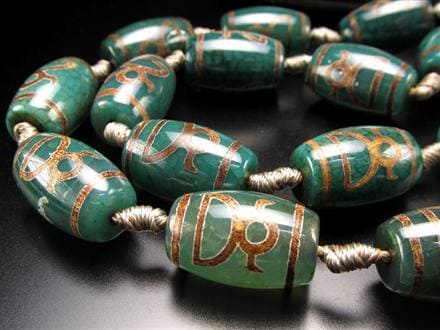 緑龍紋天珠 天珠 瑪瑙 チベット 厄除け 天珠型 ビーズ連 連材