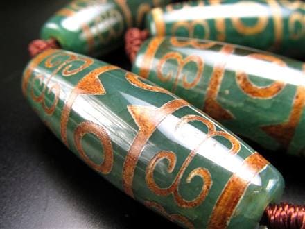 緑龍紋天珠 天珠 瑪瑙 チベット 厄除け 天珠型 ビーズ連 連材