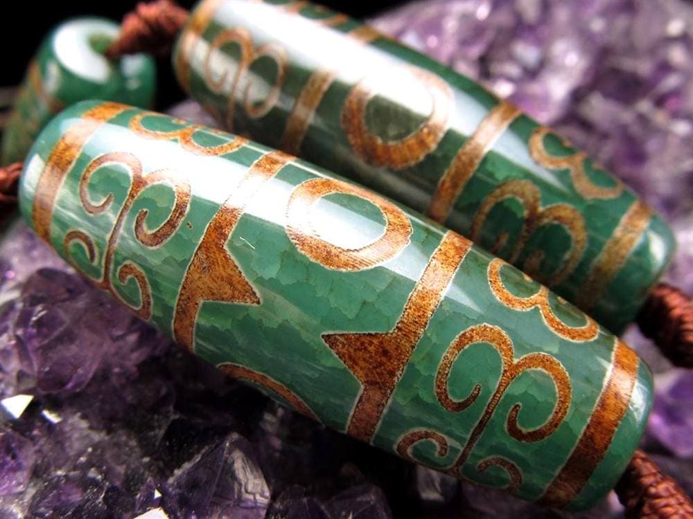 緑龍紋天珠 天珠 瑪瑙 チベット 厄除け 天珠型 ビーズ連 連材