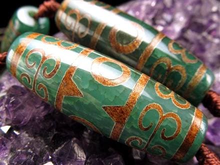 緑龍紋天珠 天珠 瑪瑙 チベット 厄除け 天珠型 ビーズ連 連材