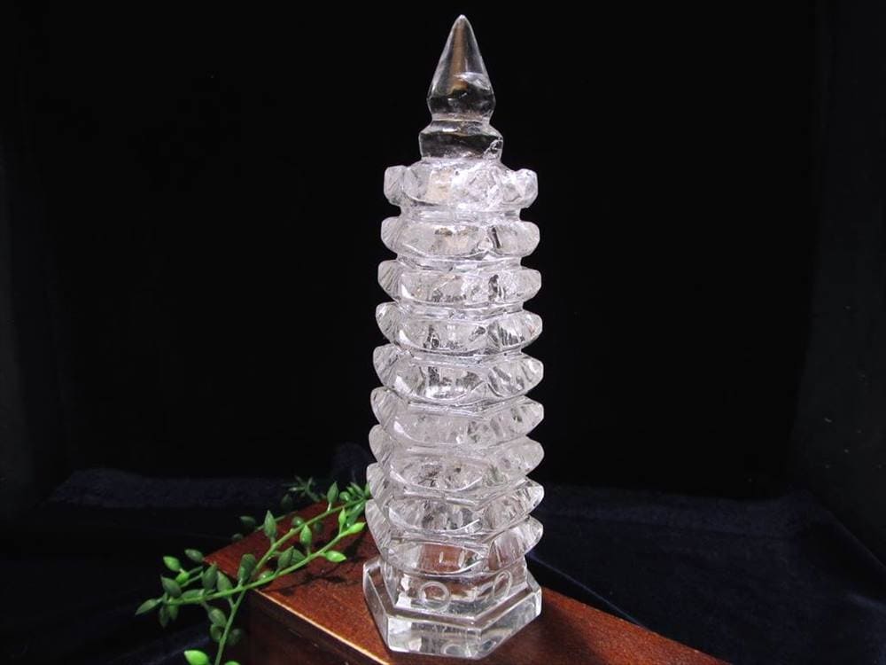 水晶 置物 彫刻 文昌塔 透明