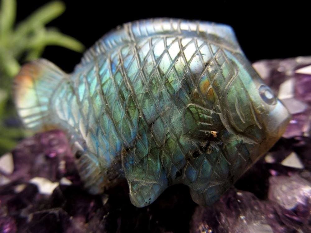 ディスカス 置物 ラブラドライト 熱帯魚の王様 彫刻