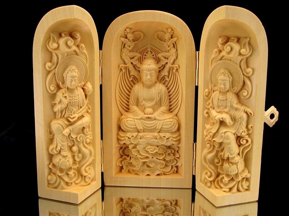 観音 置物 天然木 彫刻 仏教