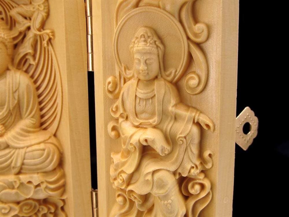 観音 置物 天然木 彫刻 仏教