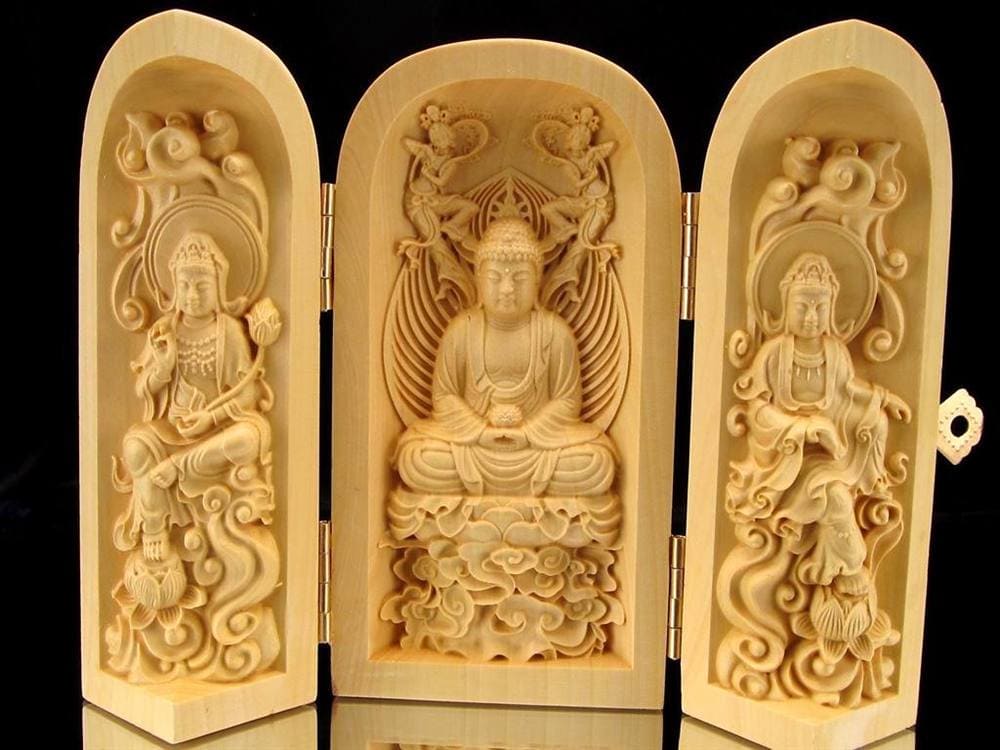 観音 置物 天然木 彫刻 仏教