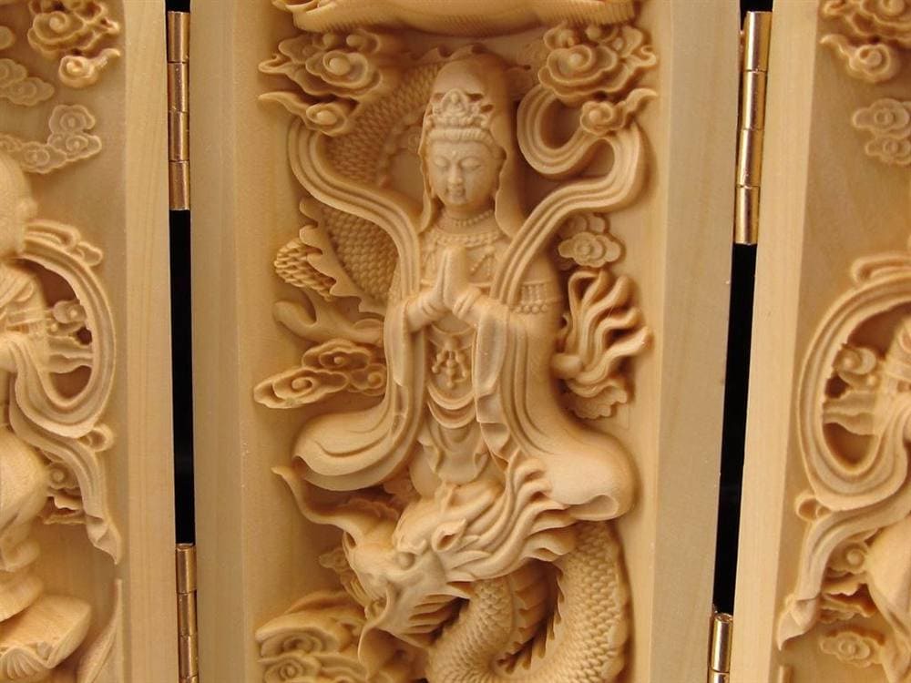 観音 置物 天然木 彫刻 仏教