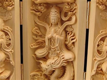 観音 置物 天然木 彫刻 仏教