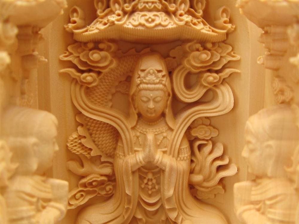 観音 置物 天然木 彫刻 仏教
