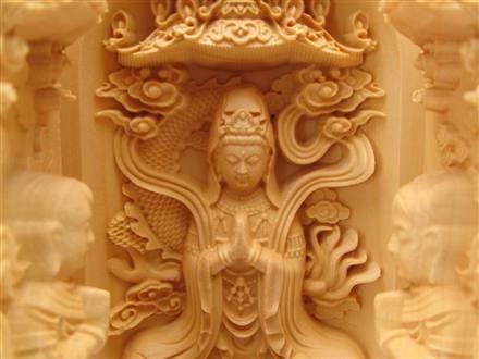観音 置物 天然木 彫刻 仏教