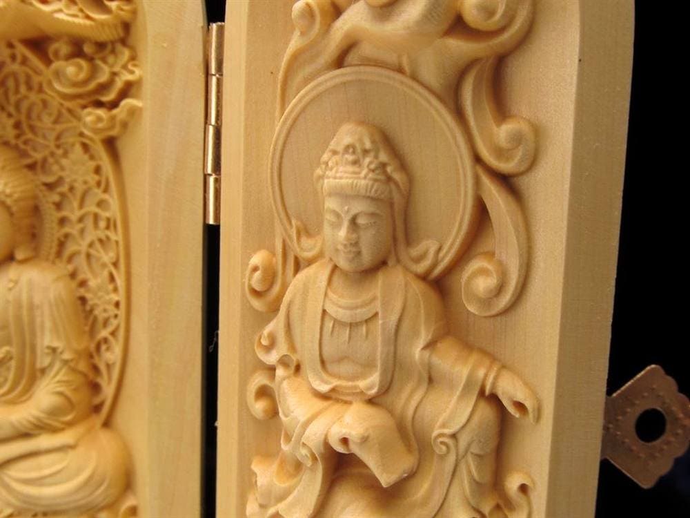 観音 置物 天然木 彫刻 仏教