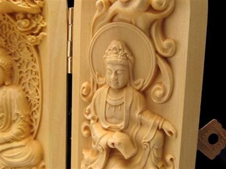 観音 置物 天然木 彫刻 仏教
