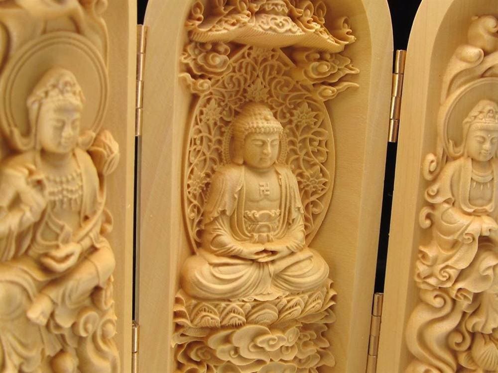 観音 置物 天然木 彫刻 仏教