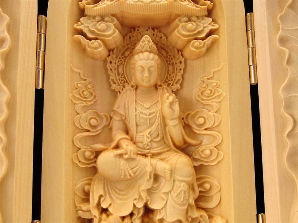 観音 置物 天然木 彫刻 仏教
