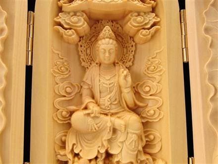 観音 置物 天然木 彫刻 仏教
