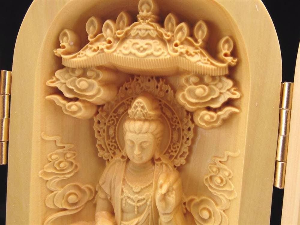 観音 置物 天然木 彫刻 仏教