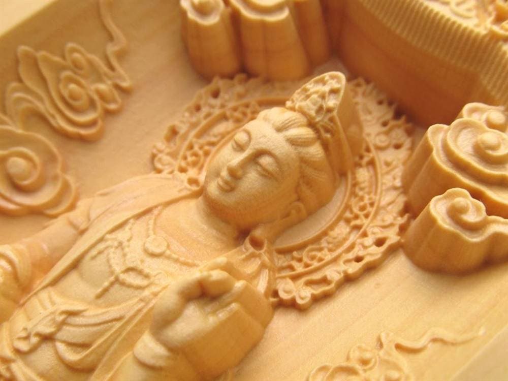 観音 置物 天然木 彫刻 仏教