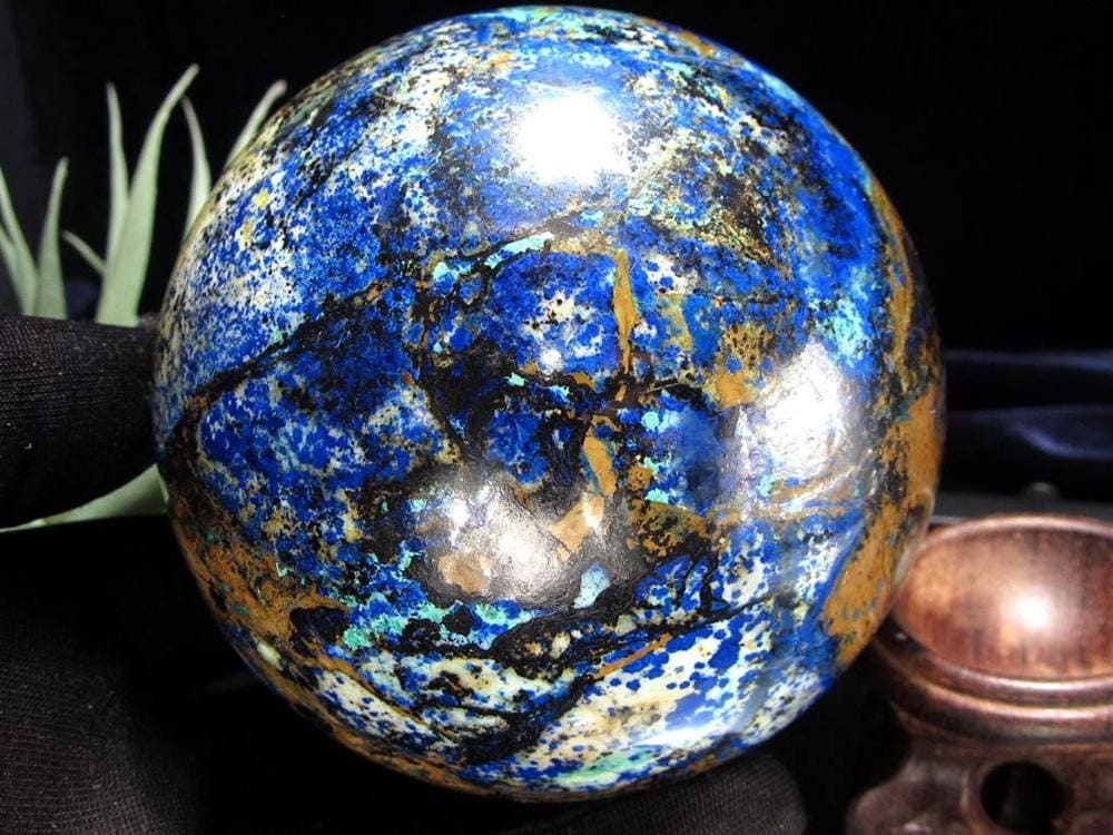 アズライト マラカイト アズロマラカイト 藍銅鉱 孔雀石 丸玉 置物 スフィア