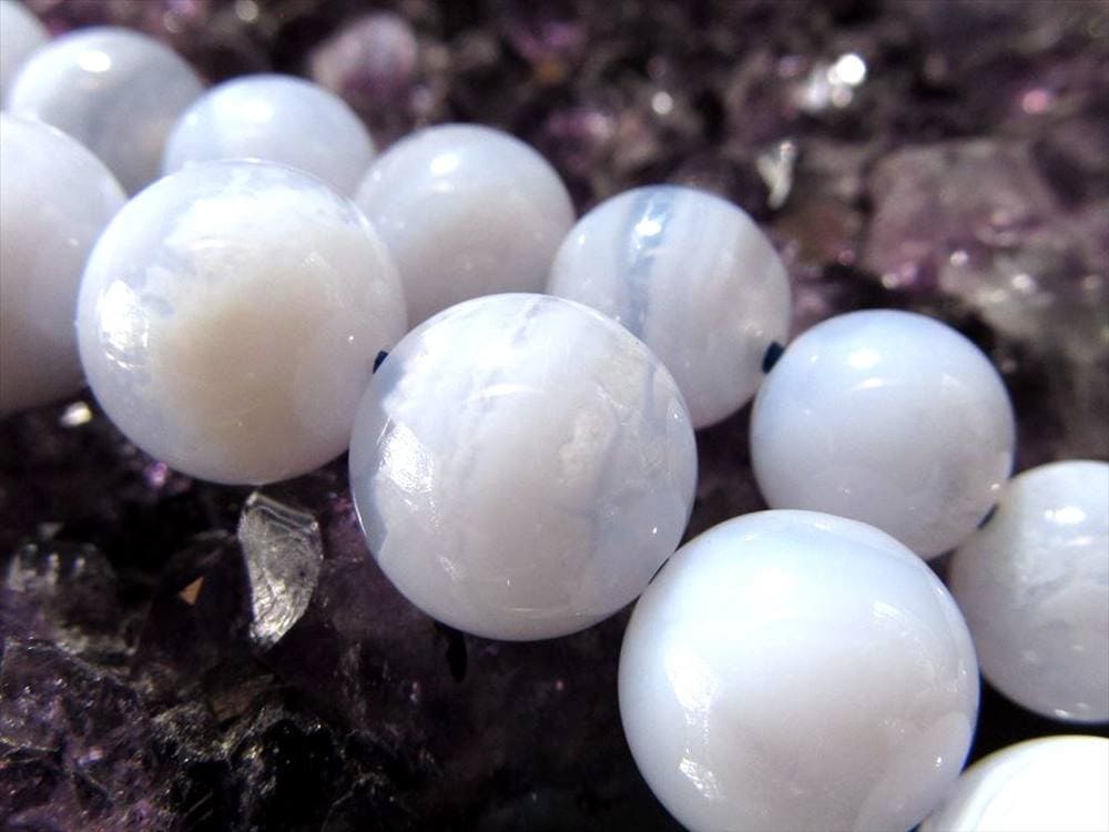 ブルーレースアゲート 空色縞瑪瑙 アゲート ビーズ連 連材