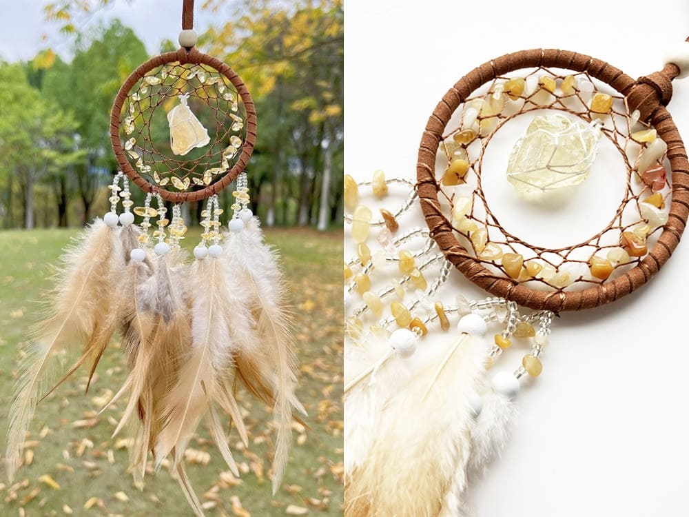 ドリームキャッチャー 天然石とフェザー 良い夢を呼び込む