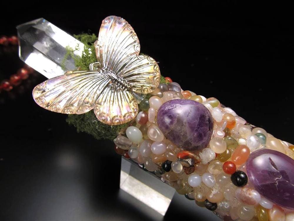 魔法のほうき 天然石 アメジスト 水晶 ローズ