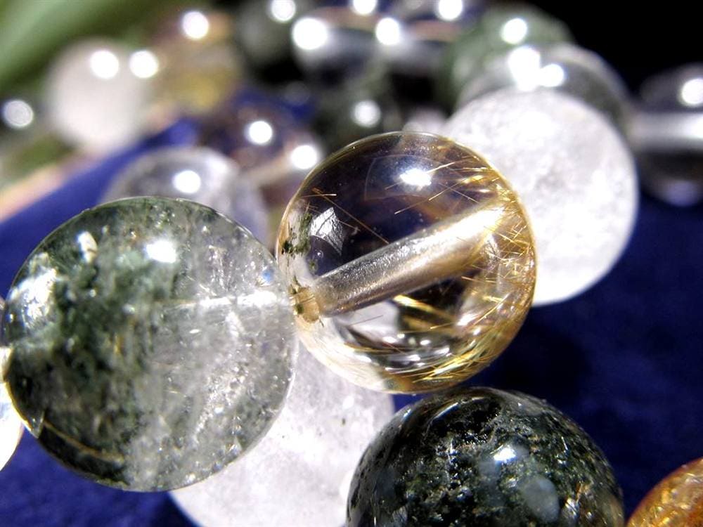 マニハール クォーツ ブレスレット ビーズ石 ヒマラヤ山脈 水晶 ゴールドルチル