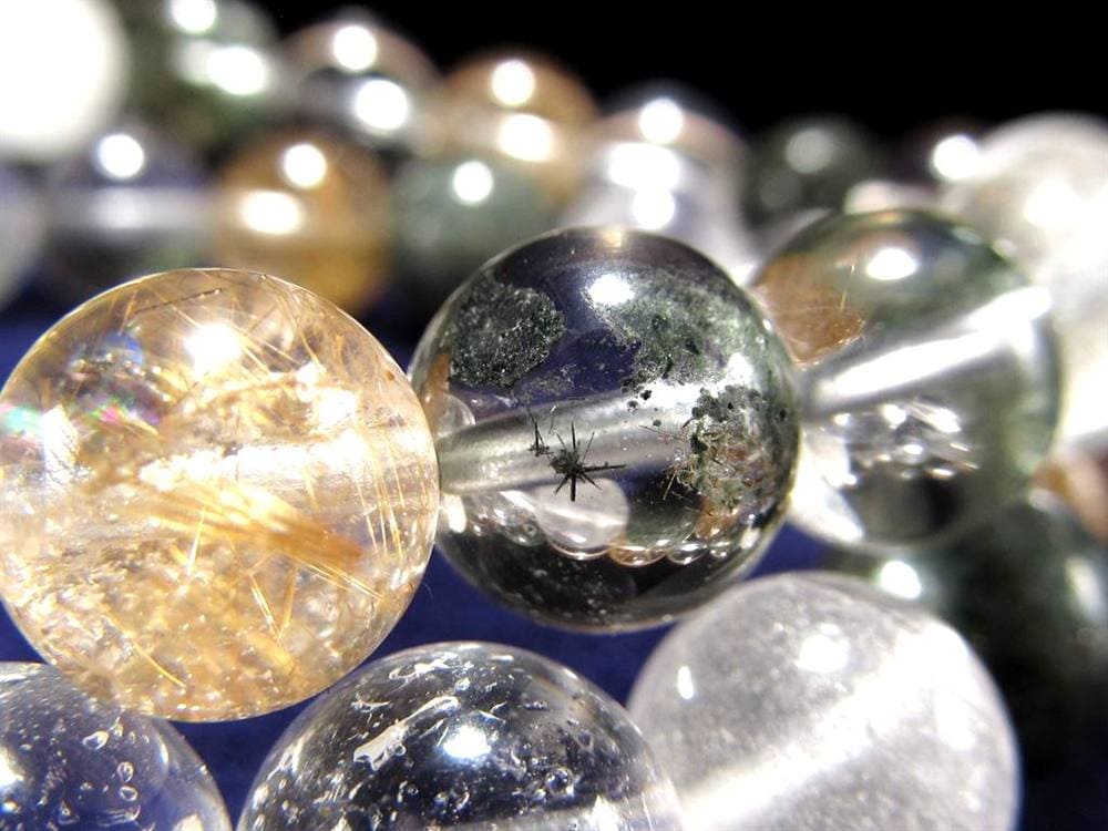 マニハール クォーツ ブレスレット ビーズ石 ヒマラヤ山脈 水晶 ゴールドルチル