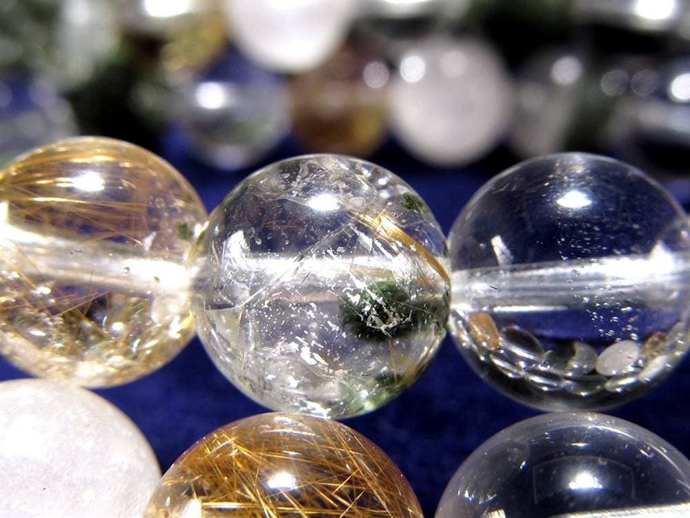 マニハール クォーツ ブレスレット ビーズ石 ヒマラヤ山脈 水晶 ゴールドルチル