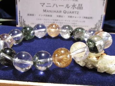 マニハール クォーツ ブレスレット ビーズ石 ヒマラヤ山脈 水晶 ゴールドルチル ガーデン水晶 クローライト