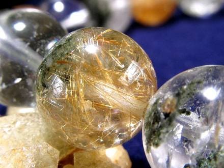 マニハール クォーツ ブレスレット ビーズ石 ヒマラヤ山脈 水晶 ゴールドルチル ガーデン水晶 クローライト