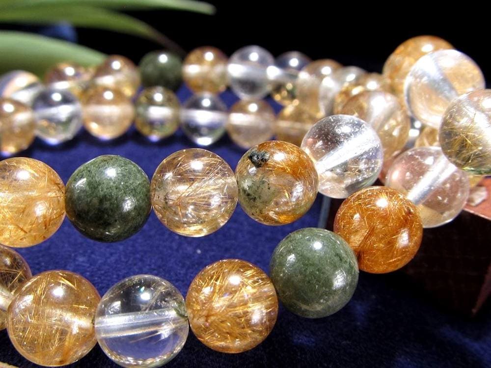 マニハール クォーツ ブレスレット ビーズ石 ヒマラヤ山脈 水晶 ゴールドルチル ガーデン水晶 クローライト