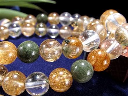 マニハール クォーツ ブレスレット ビーズ石 ヒマラヤ山脈 水晶 ゴールドルチル ガーデン水晶 クローライト