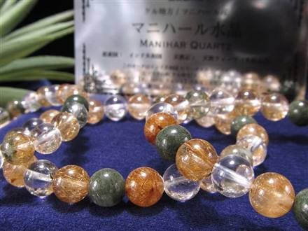 マニハール クォーツ ブレスレット ビーズ石 ヒマラヤ山脈 水晶 ゴールドルチル ガーデン水晶 クローライト