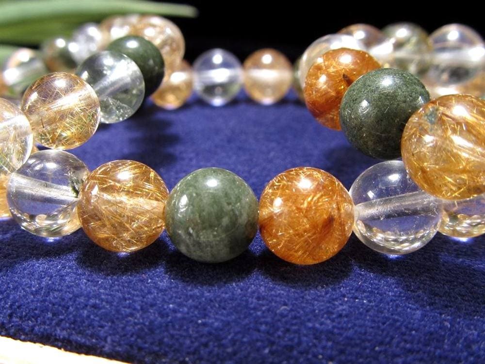 マニハール クォーツ ブレスレット ビーズ石 ヒマラヤ山脈 水晶 ゴールドルチル ガーデン水晶 クローライト