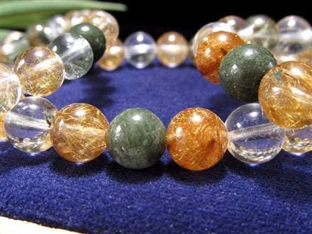 マニハール クォーツ ブレスレット ビーズ石 ヒマラヤ山脈 水晶 ゴールドルチル ガーデン水晶 クローライト