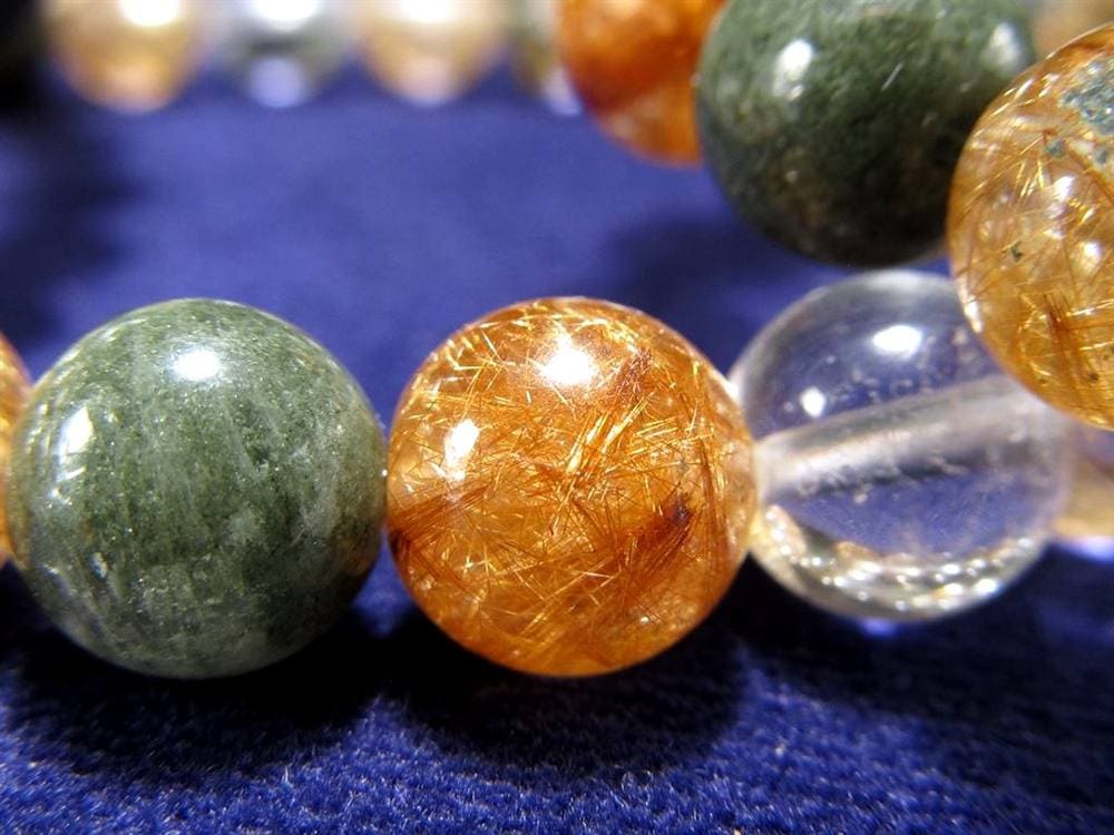 マニハール クォーツ ブレスレット ビーズ石 ヒマラヤ山脈 水晶 ゴールドルチル ガーデン水晶 クローライト